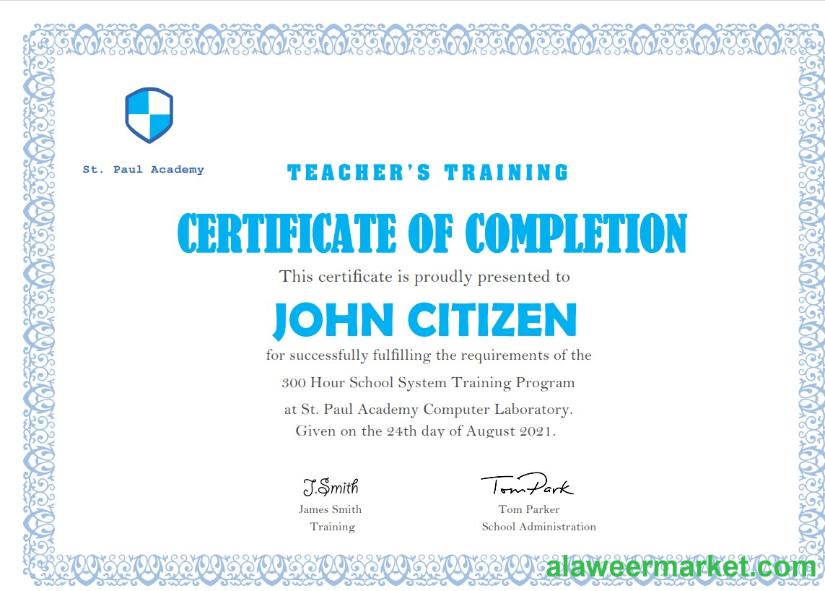 USA Teacher's Training Completion certificate